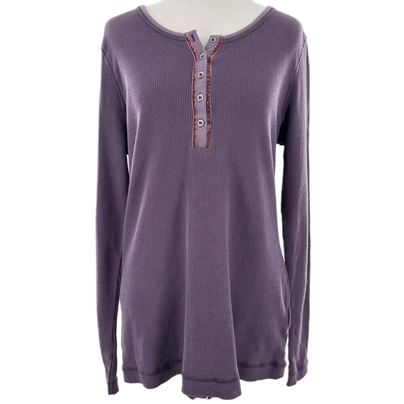 Eddie Bauer womens top size L purple waffle knit cozy henley base layer gorpcore - Picture 1 of 10